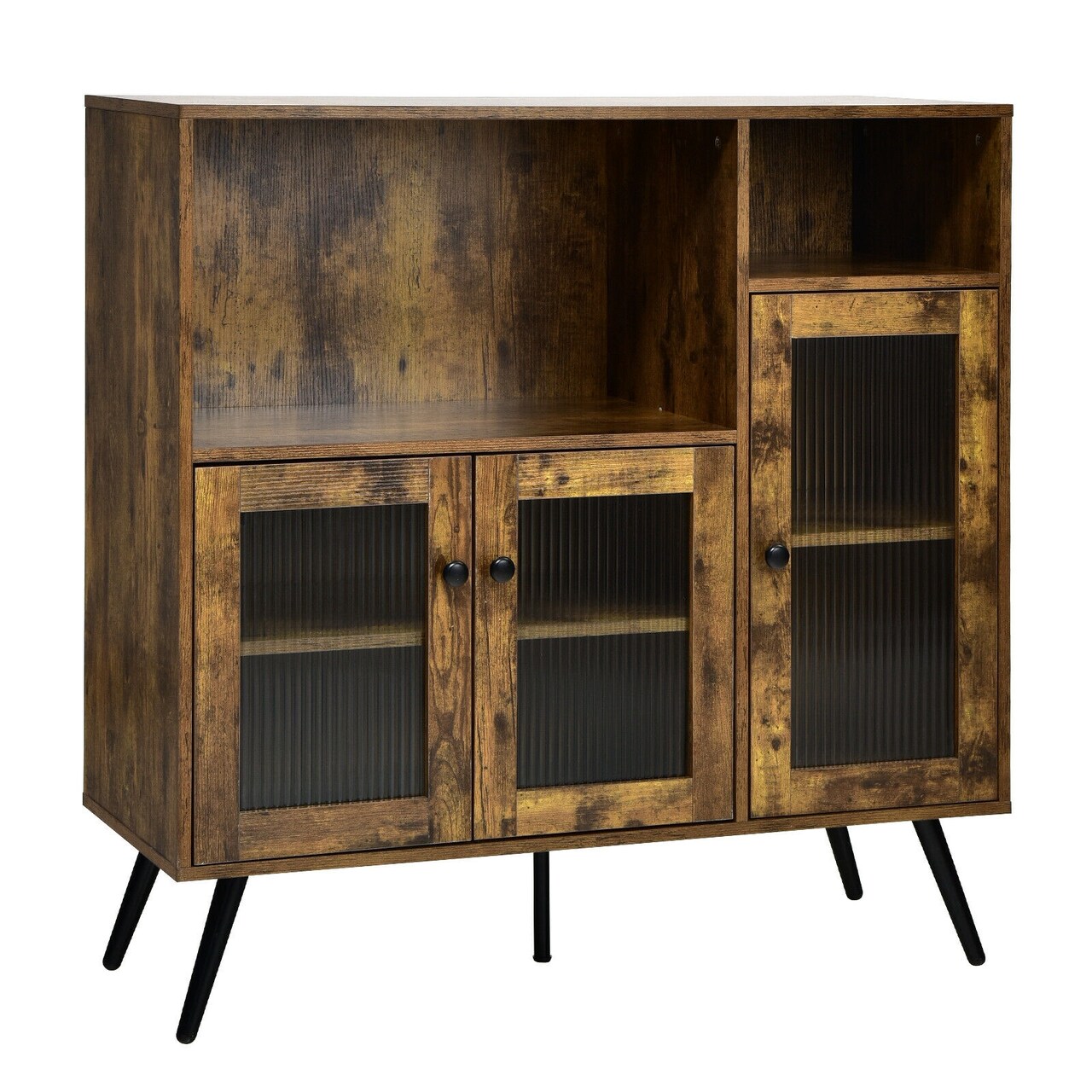 Rustic Brown Sideboard Cabinet with 2 Doors Adjustable Shelves and Glass Panels